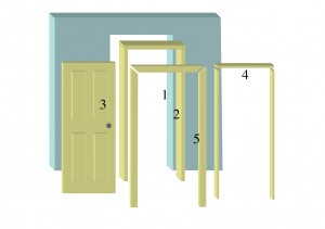 Exploded view of interior door and door frame